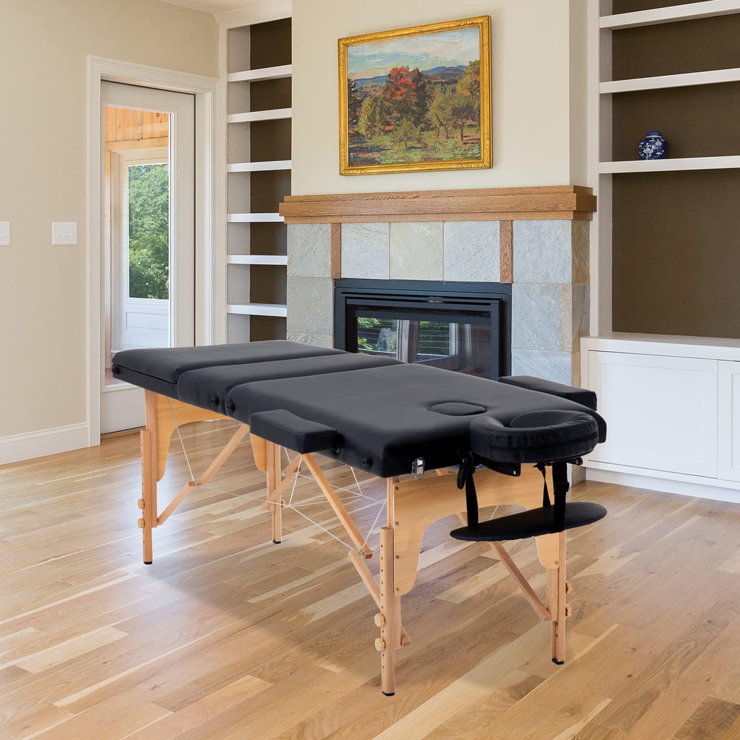BestMassage | Portable Massage Table | 24" Wide, Black PU Leather | Lightweight, 2-Fold Massage Table with Height Adjustment, 450lbs Capacity, Carry Bag | For Massage, Facial, Tattoo, Home, Spa
