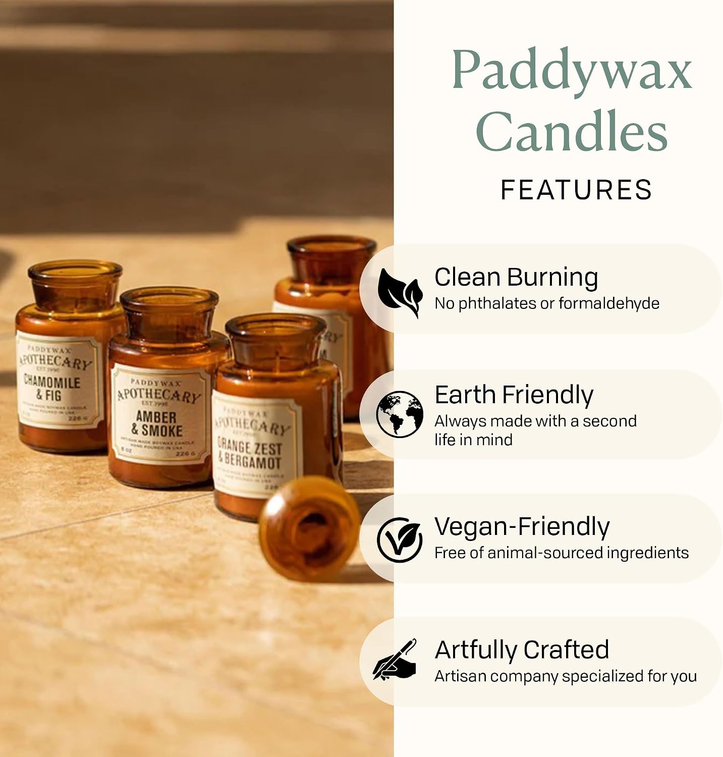 Paddywax Artisan Apothecary Scented Candle, Tobacco & Patchouli, 8 oz | With Lid, Reusable Glass Jar, Clean Burning Soy Candle, Approx. 54 Hour Burn Time