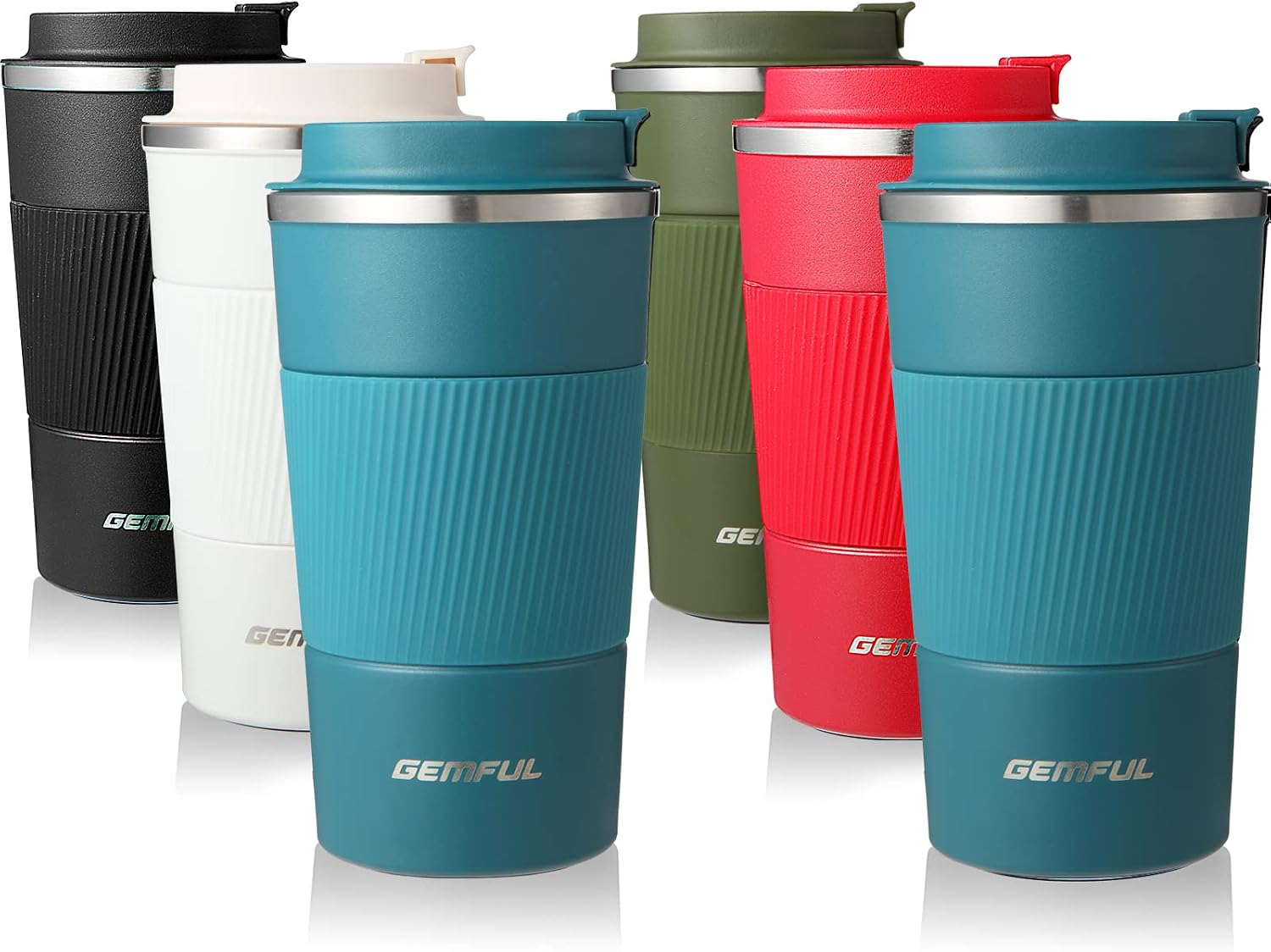 GEMFUL 2 Pack 17oz Insulated Travel Coffee Mug with Lid (Black/White)