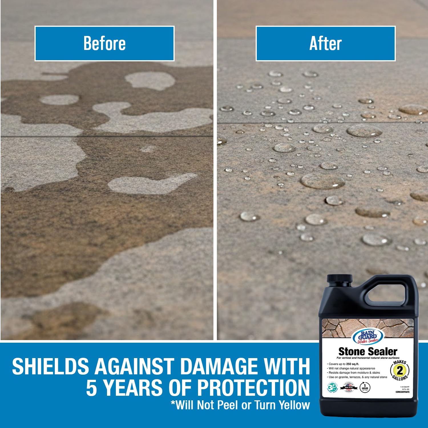 Rainguard Water Sealers Stone Sealer, Penetrating Protection Against Moisture Damage and Stains, for All Stone Surfaces, Silane/Siloxane Waterproofer, Natural Finish, Ready to Use, 5 Gallons | Silane Siloxane Waterproofer, Protects Against Moisture Damag…
