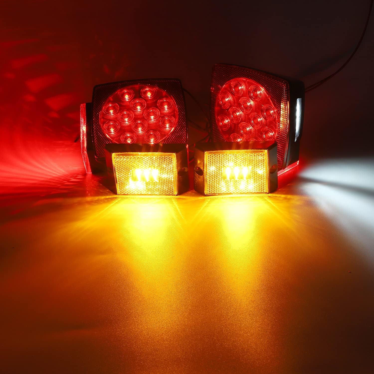 Partsam 12V Waterproof Square LED Trailer Tail Light Kit Clear Lens Red Trailer Brake Stop Tail Turn Signal Running Lights License Kit for Camper
