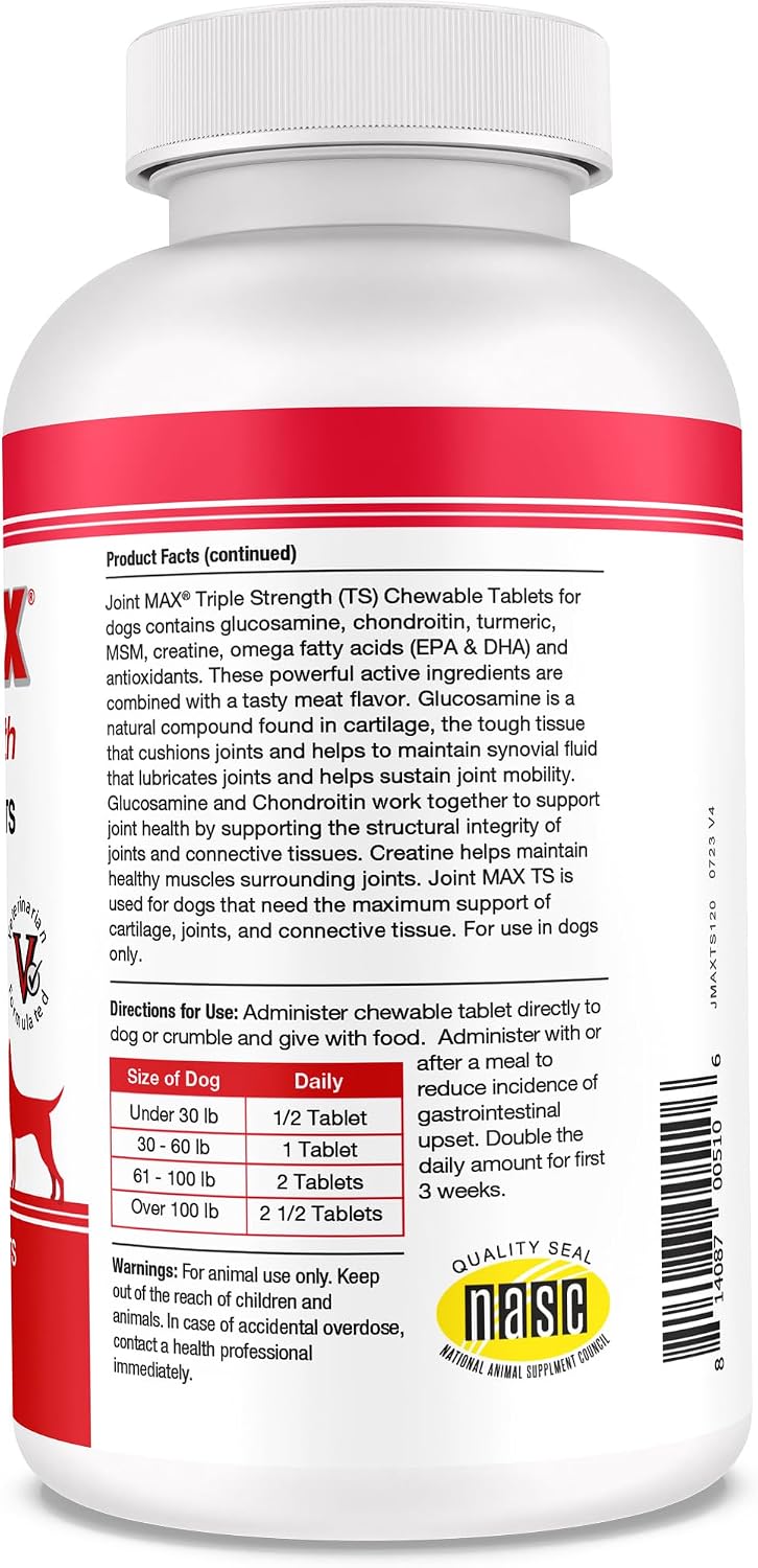 TS Joint Supplement Vet Formulated Pain & Inflammation Relief Treats Hip Dysplasia & Arthritis.Glucosamine, Chondroitin, Turmeric, MSM, HA, Creatine, Omega 3 EPA+DHA. All Dogs 240 Soft Chews