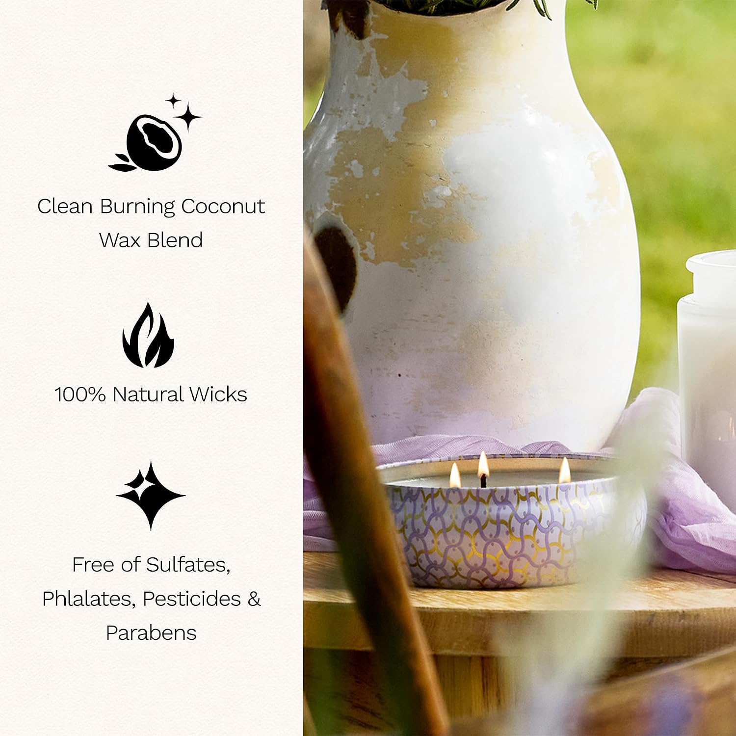 Voluspa Santal Vanille, 3 Wick Tin Candle, 12 oz, 40 Hour Burn Time, Coconut Wax for Clean Burning, Handcrafted in the USA