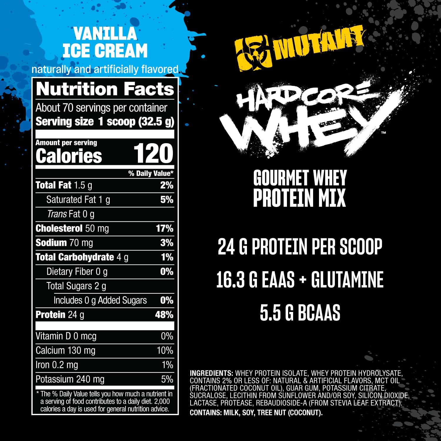 Mutant Hardcore WHEY, 100% Whey Protein Isolate, Vanilla Ice Cream, 5 lb