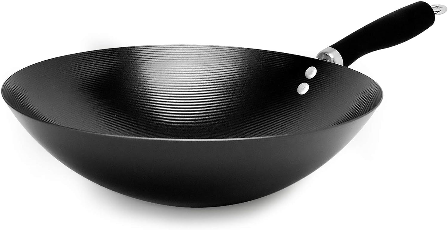 Ecolution Non-Stick Carbon Steel Wok with Soft Touch Riveted Handle, 8",Black