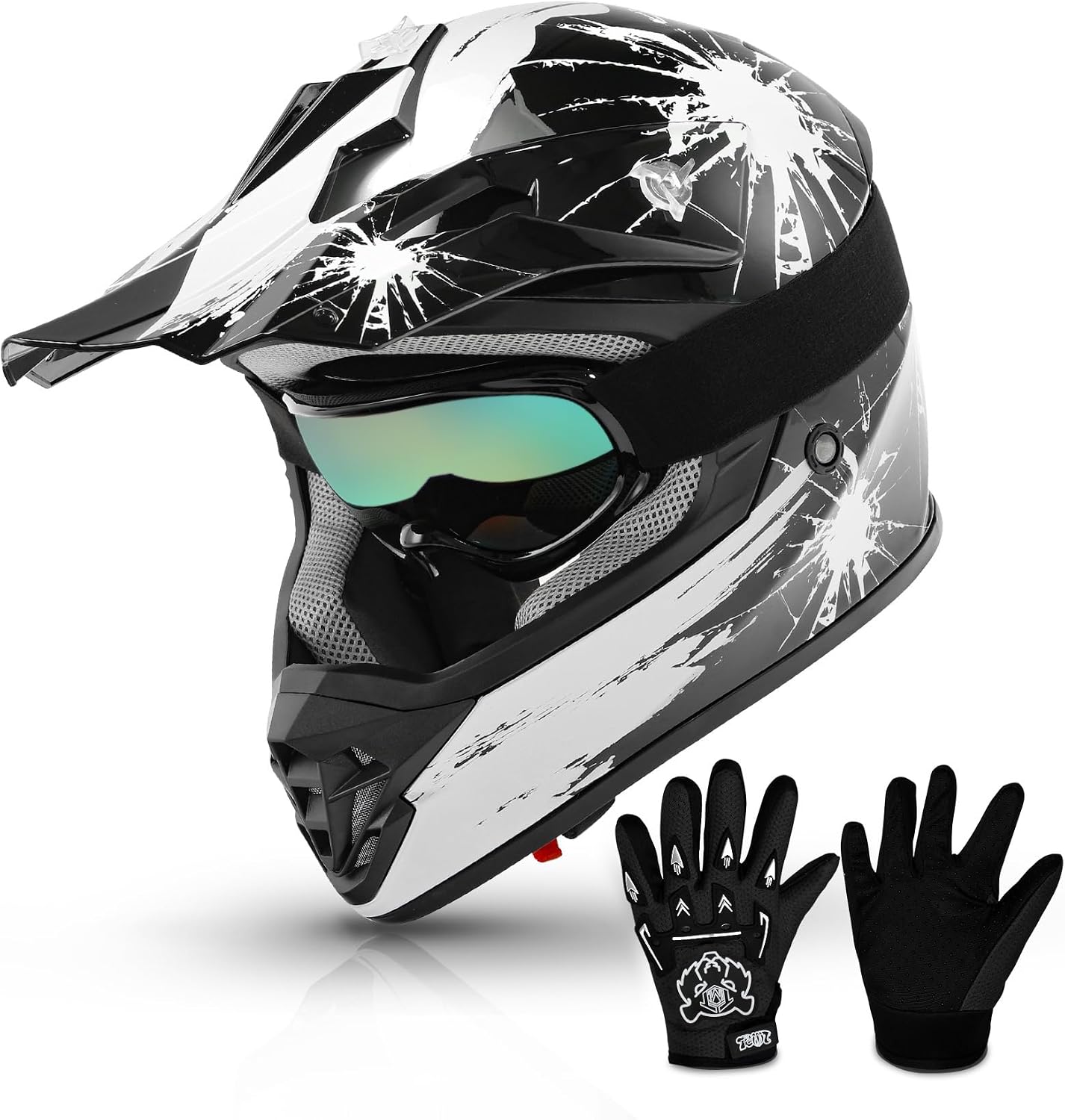 TCMT Youth Dirt Bike Helmet DOT Certified - Kids Full Face Motocross ATV Helmet with Goggles, Gloves and Helmet Bag for Off-Road, BMX, MX, Street Riding