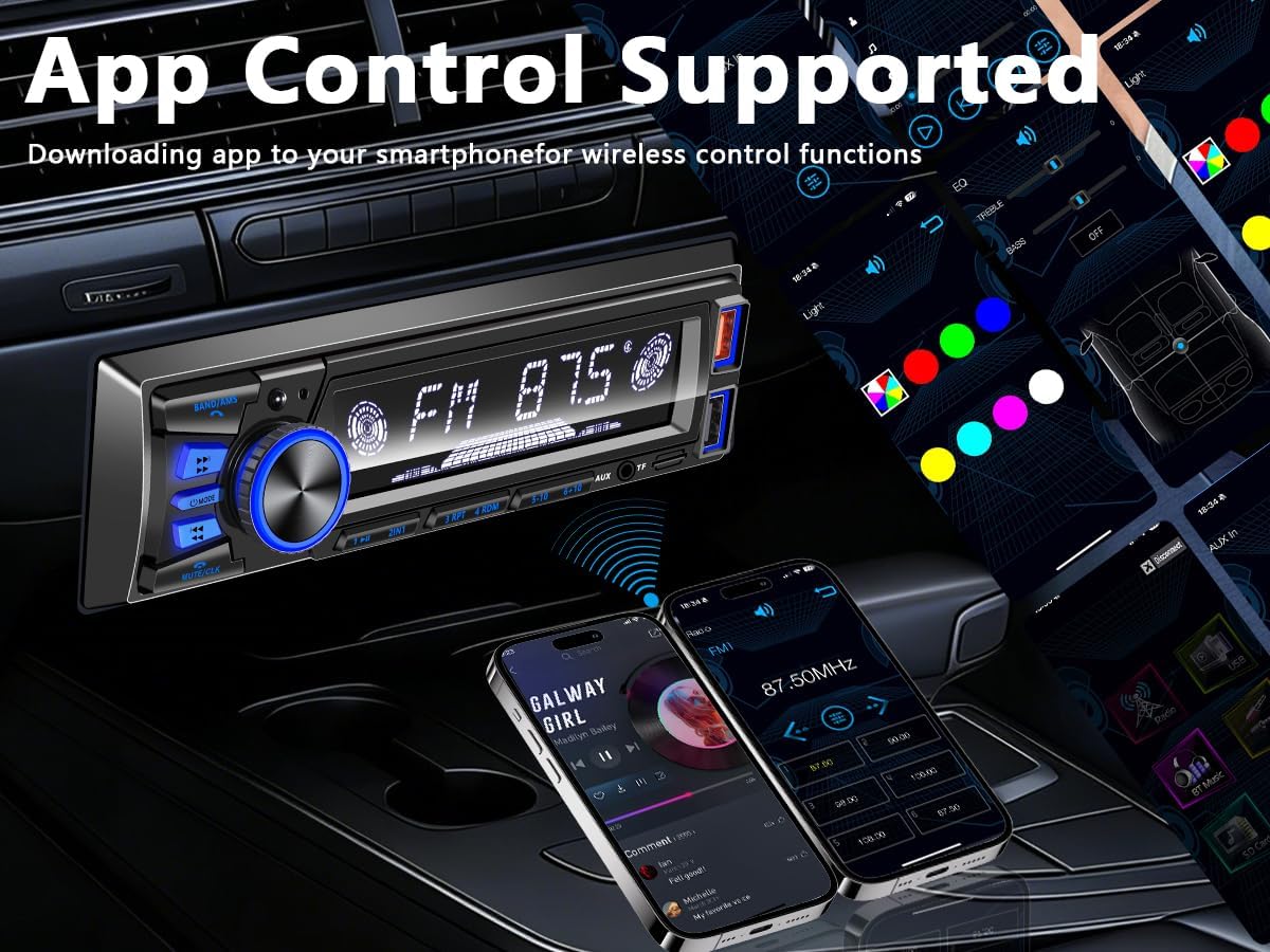 REAKOSOUND Car Radio Bluetooth Single DIN Stereo - FM, USB, AUX, APP, No CD