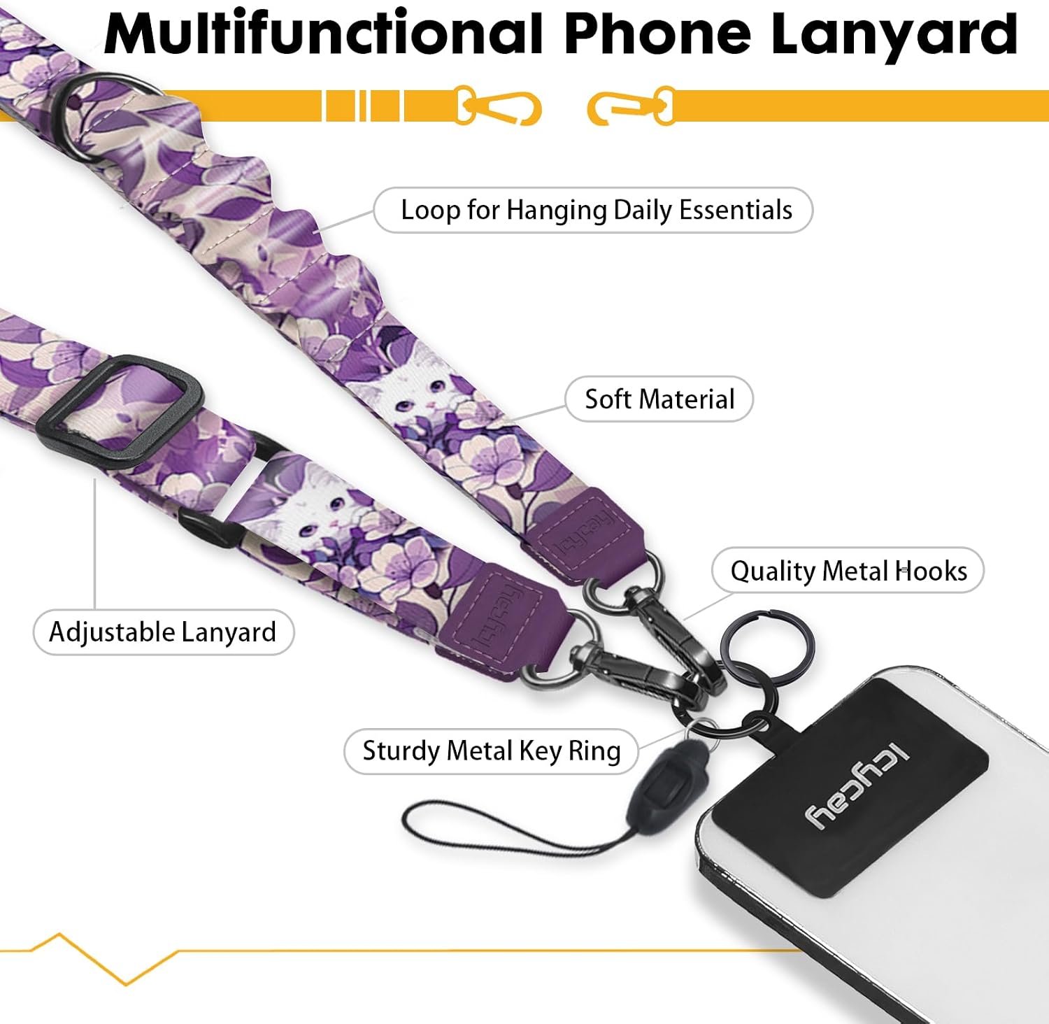 Icycay Phone Lanyard Crossbody Strap Neck Adjustable Teacher Women Cat