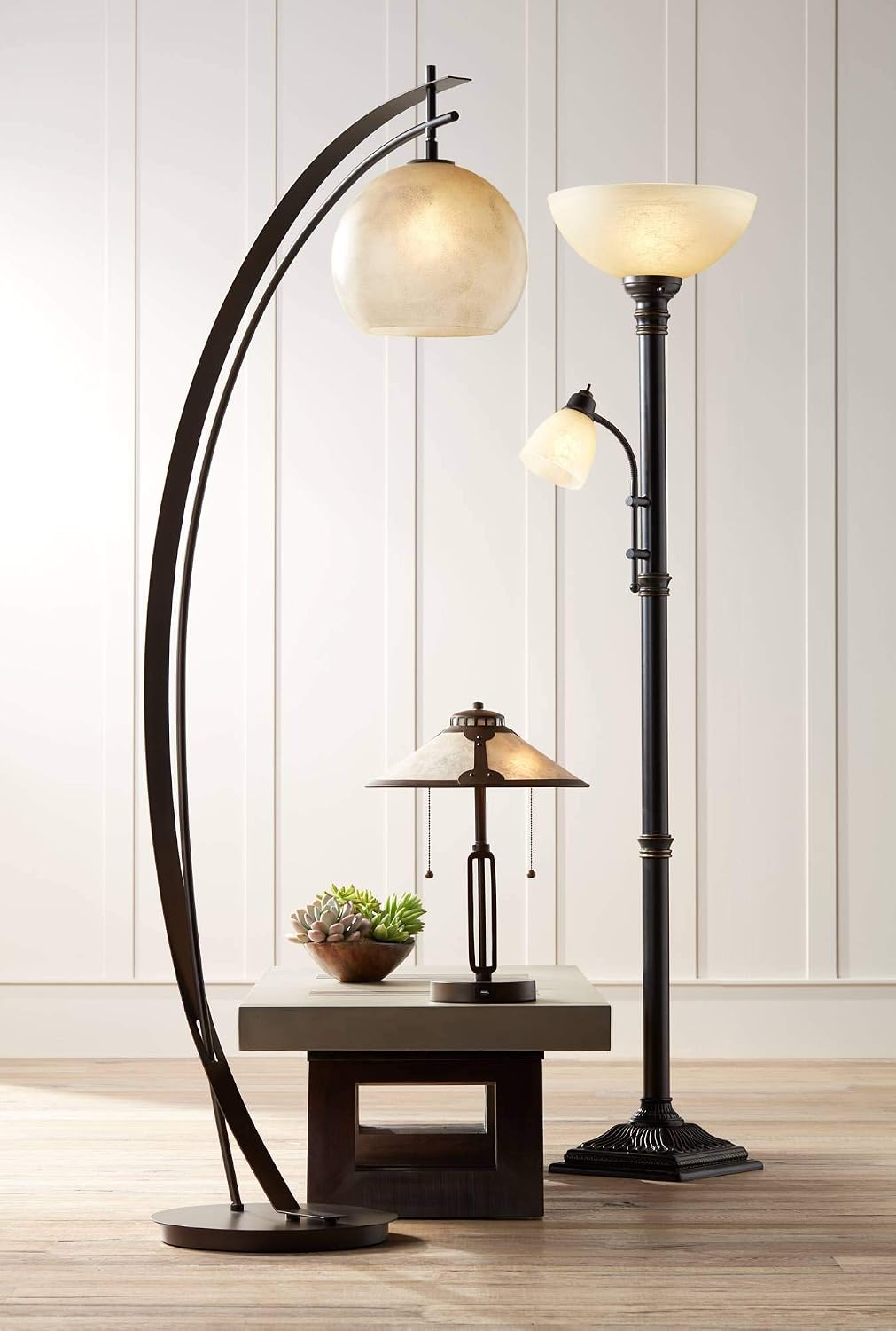 Regency Hill Garver 72 1/2" Tall Bronze Side Light Torchiere Floor Lamp | Traditional 2-Light Adjustable Gooseneck Arm 5 Oiled Rubbed Amber Glass Shades for Living Room Reading House Bedroom Home