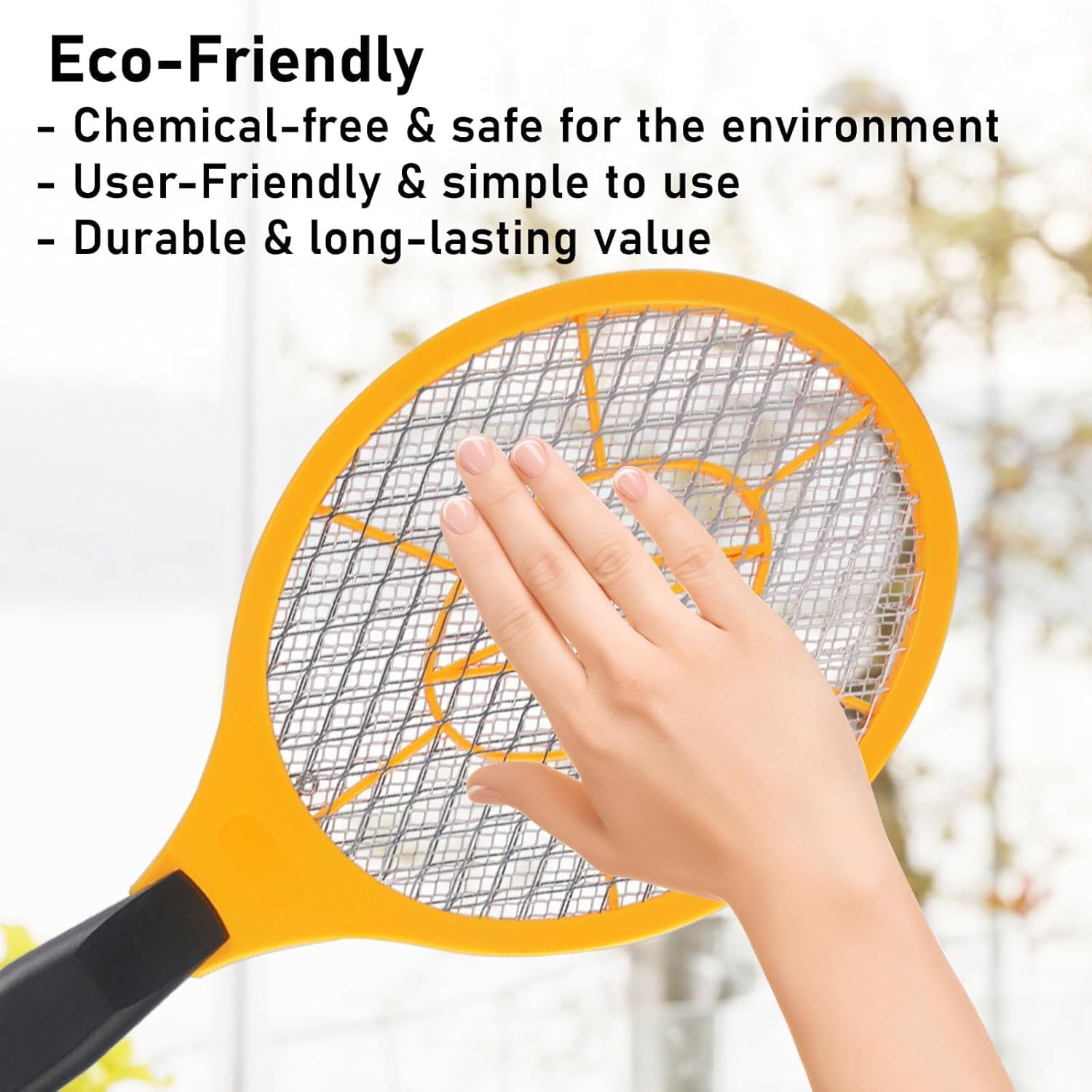 Electric Fly Swatter Handheld Bug Zapper - Indoor Outdoor Zapping Racket for Pest Mosquito & Flies - Battery Powered Safe to Touch with 3-Layer