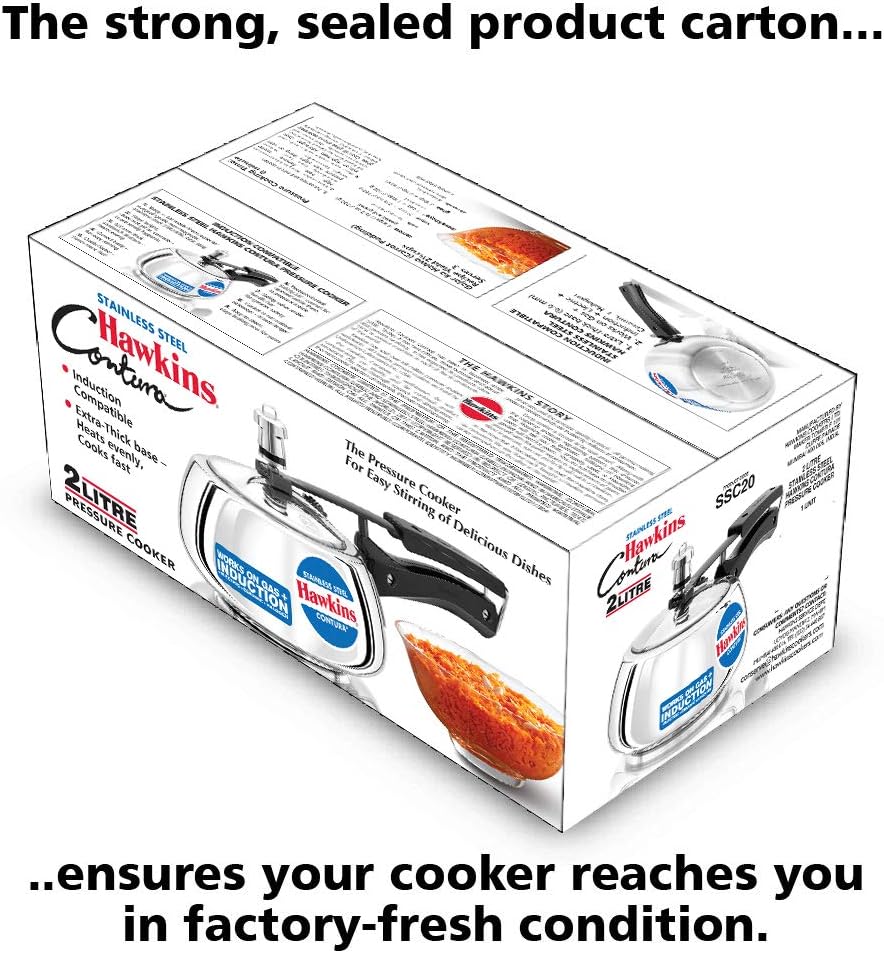 Hawkins Contura Pressure Cooker, Stainless Steel Inner Lid Cooker, Handi Cooker, Induction Cooker, Small Cooker, Silver SSC20 2 Litre
