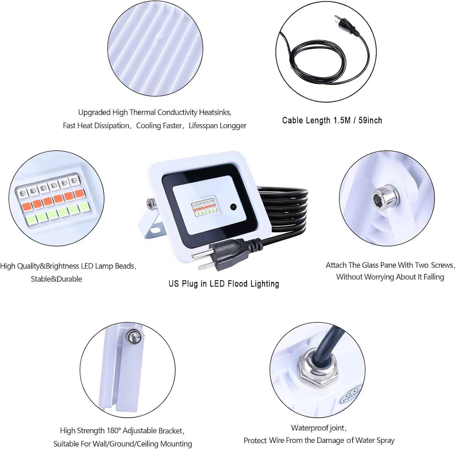 MIWAT 20W 2Pack LED Flood Light, White LED Work Light with Plug