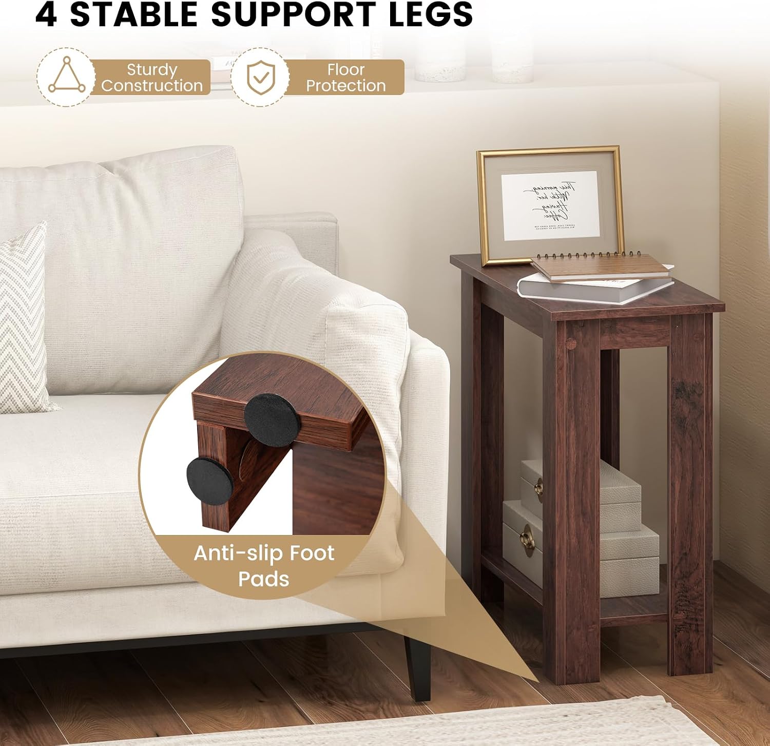 Casart End Table Coffee Sofa Wooden End Shelf Living Room Bedroom Chair Side Table Furniture Espresso