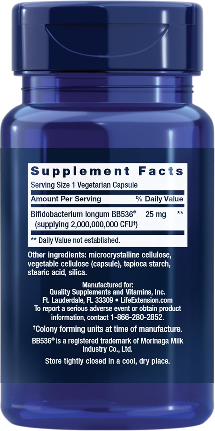 Life Extension Bifido GI Balance, probiotics, Bifidobacterium longum BB536® (2 Billion CFU), Support Healthy Gut & Digestive Health, Gluten-Free, Non-GMO, Vegetarian, 60 Capsules | Bifidobacterium Longum BB536 Provides 2 Billion CFU to Support Gut & Dige…