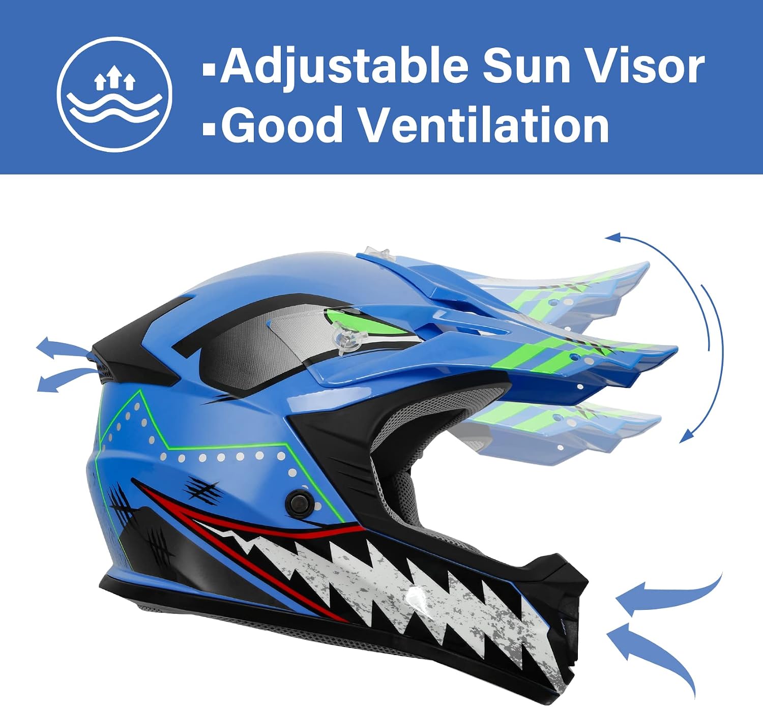 Kids Dirt Bike Helmet Youth Motorcycle Helmet DOT-Certified Full Face Helmets for Motocross ATV Off-Road Street Bike with Goggles & Gloves, Blue Flame Medium | Motorcycle Riding Gear included Goggles & Gloves, Ultra-Lightweight, For ATV UTV Off-Road, Blu…