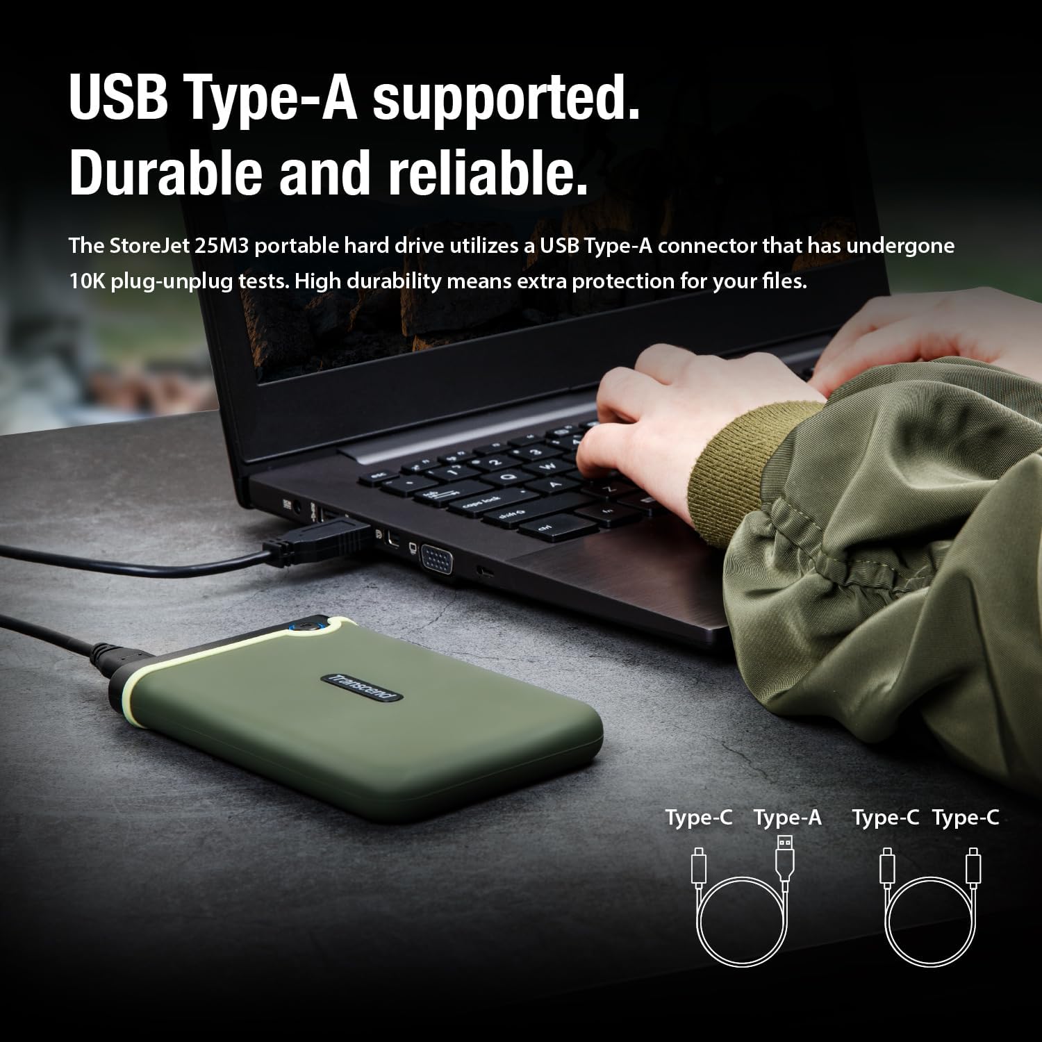 Transcend 4TB StoreJet 25M3 Rugged Portable HDD, One Touch Backup