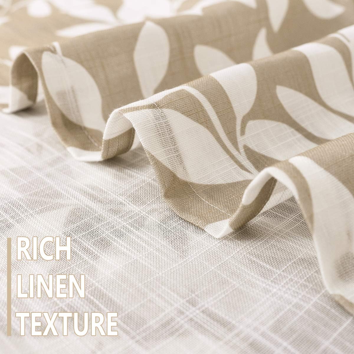 Leaf Semi Sheer Curtains for Bedroom Living Room 52x72" Taupe White Print 2