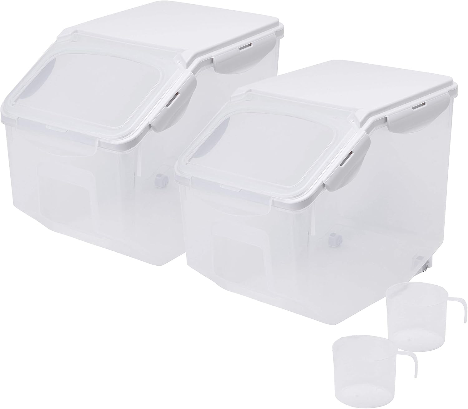 HANAMYA 10 Liter / 20 lbs Rice Storage Container with Measuring Cup, BPA free, For Rice | Grain | Pet Food | Flour, 2 counts, Clear