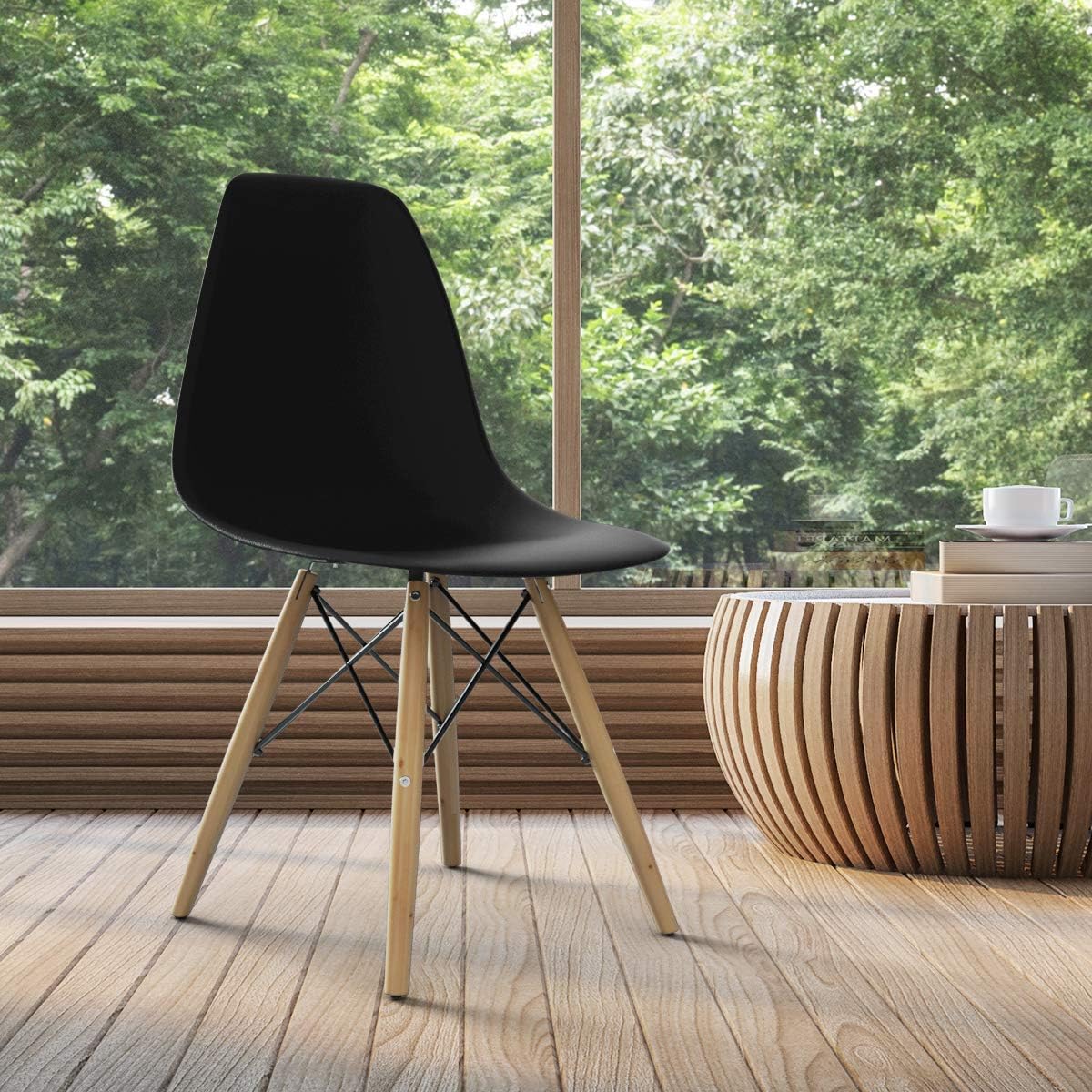 GIANTEX Dining Chairs Set of 2 White, Pre Assembled Dining Room Chairs | Mid Century Modern Kitchen Chairs with Wood Legs, Armless Plastic Dining Side Chair for Kitchen, Living Room