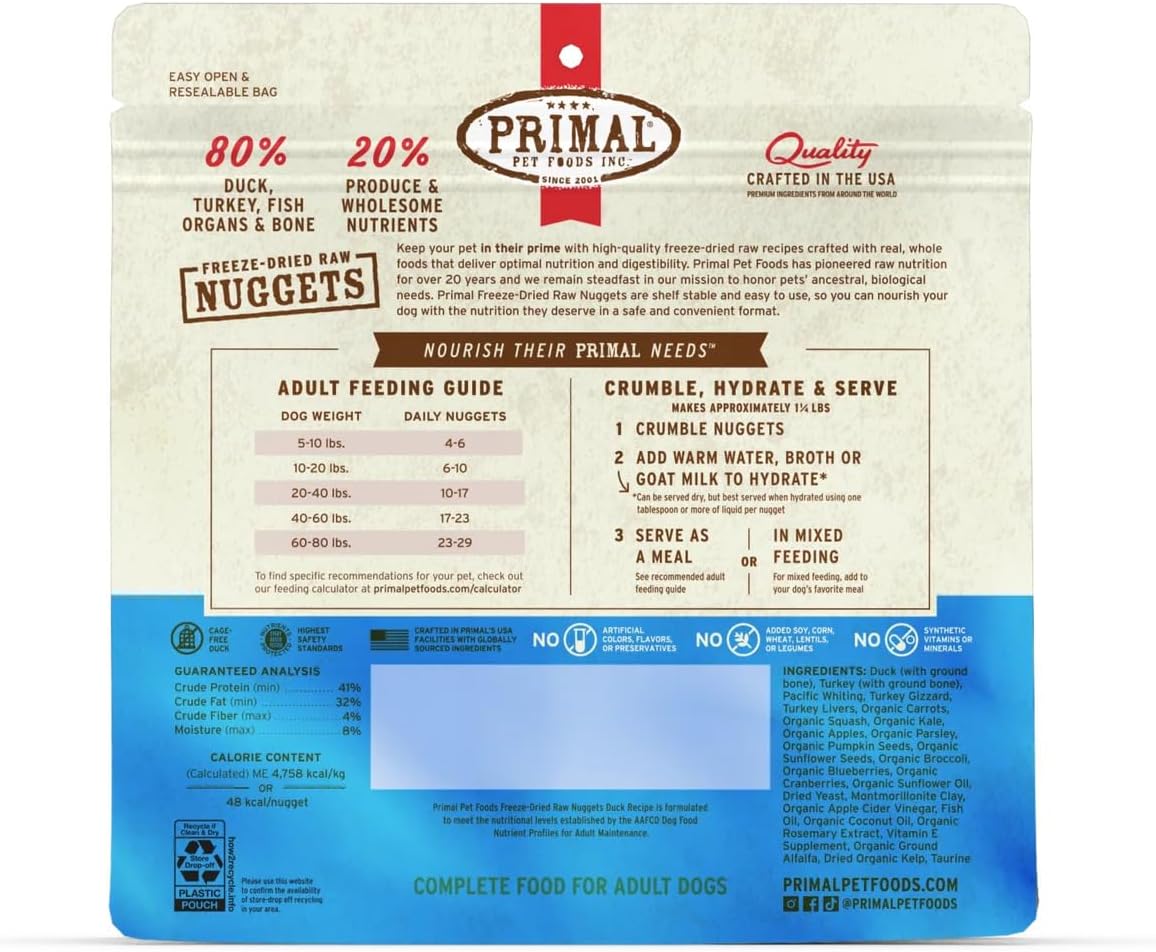 Primal Freeze Dried Raw Dog Food Nuggets, Beef, 14 oz | Complete & Balanced Nutrition, Meal, Topper or Treat, Grain-Free, High Protein, No Synthetic Vitamins & Minerals