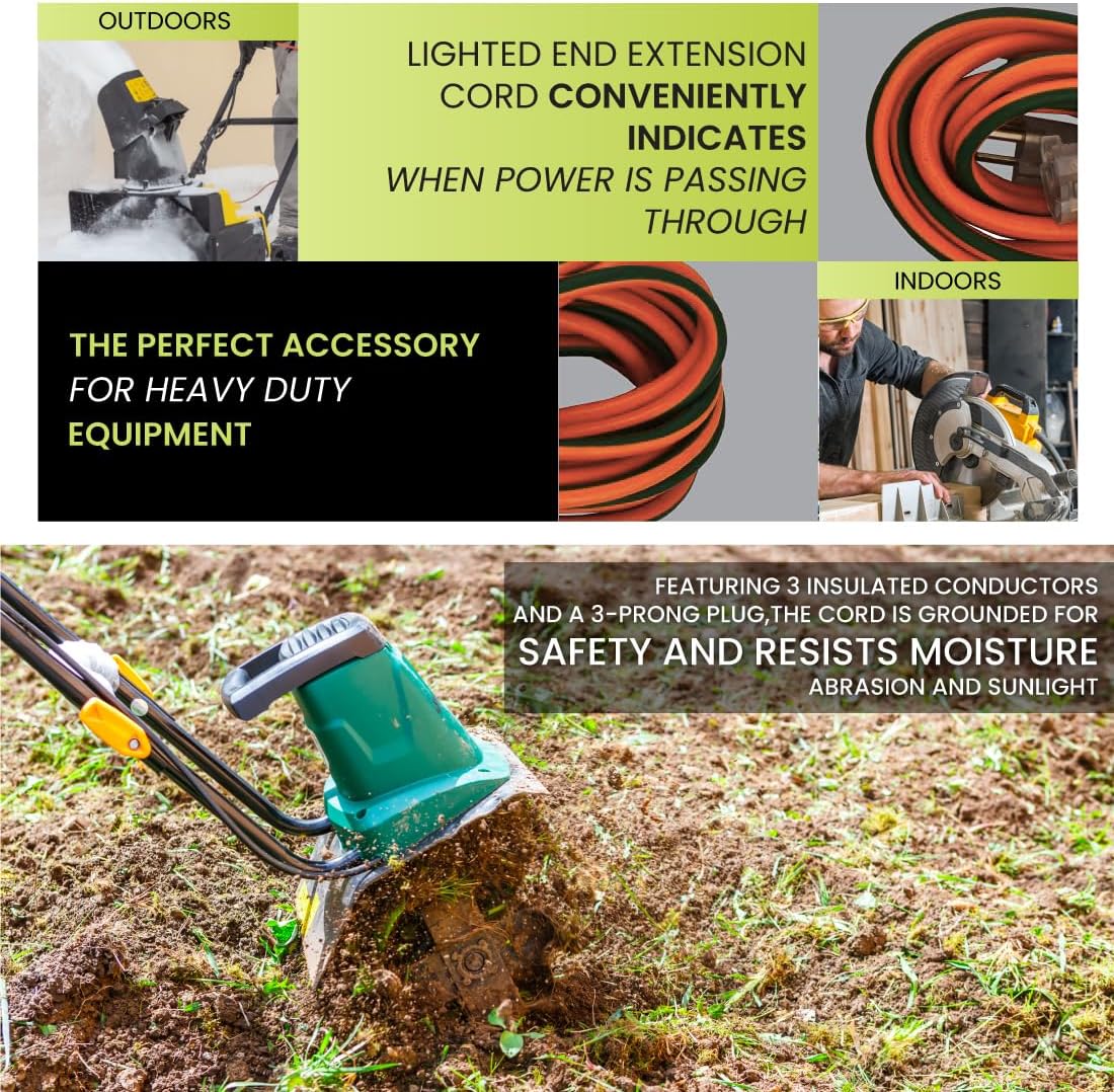 Go Green Power Inc. (GG-14025) 12/3 SJTW Outdoor Extension Cord, Lighted End, 25 ft