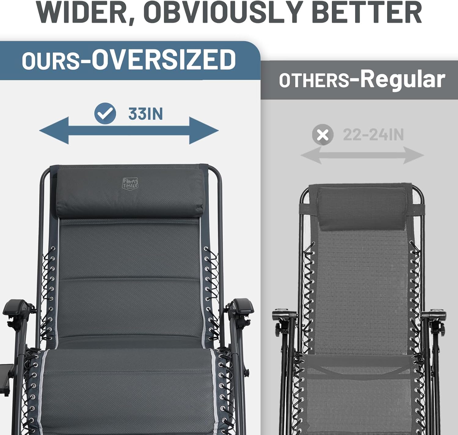 TIMBER RIDGE XXL Oversized Zero Gravity Chair, 33" Wide, 500 lb, Gray