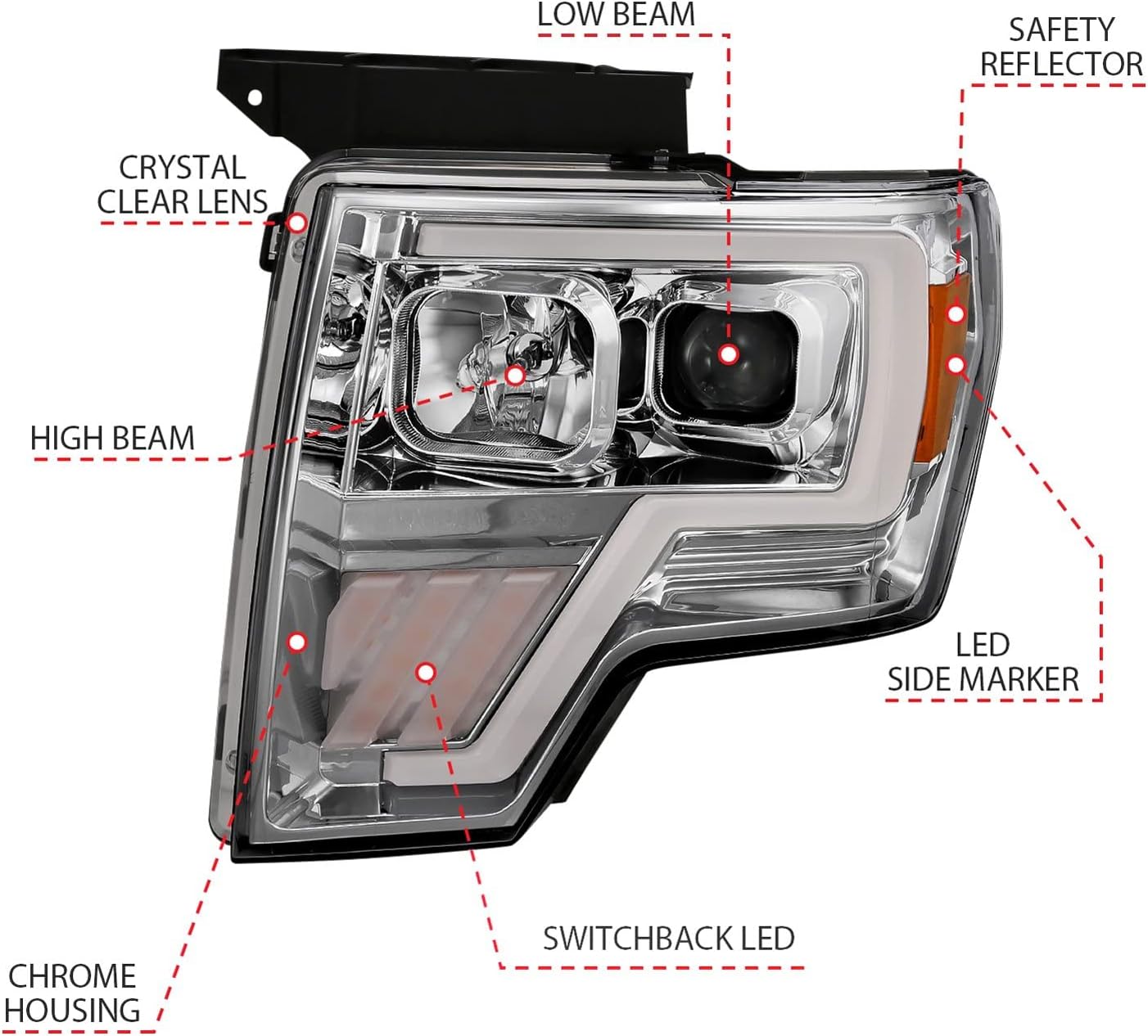 ANZO USA ANZO (111470) 2009-2013 Ford F-150 Projector Light Bar G4 Switchback H.L. Chrome Amber