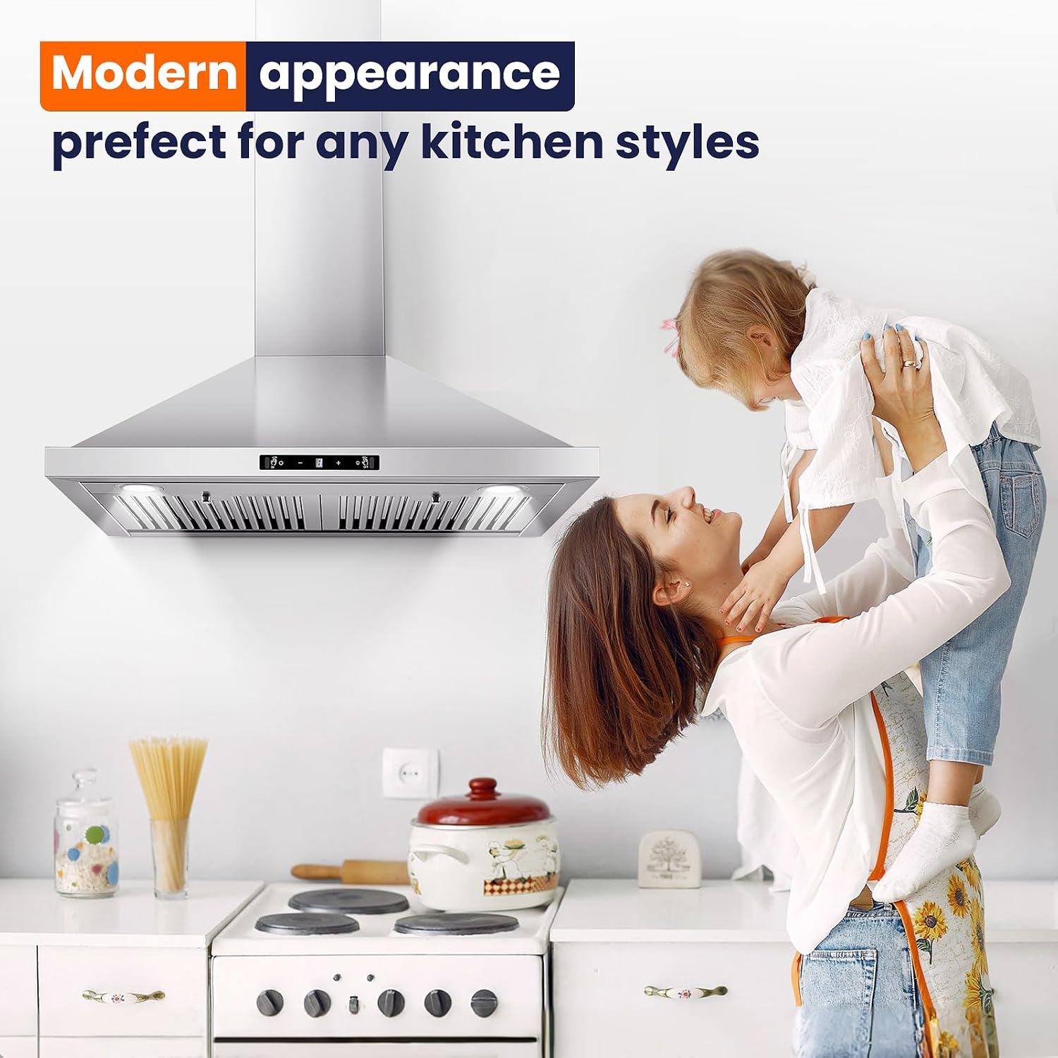 Tieasy Wall Mount Range Hood 30 inch Kitchen Hood 700 CFM with Ducted/Ductless Convertible Duct, Touch Control, Permanent Filters, Stainless Steel