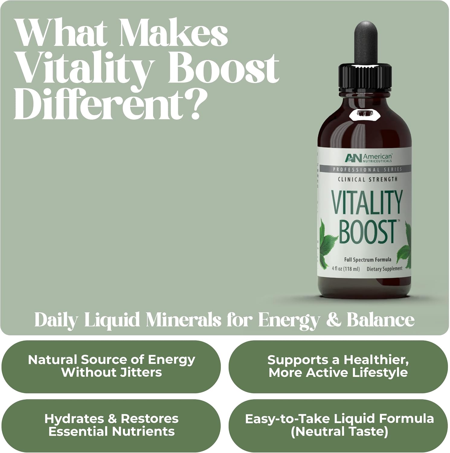 American Nutriceuticals - Vitality Boost Fulvic Acid w/Trace Mineral Drops - Multimineral Supplement -Rich in Amino Acids – Improves Energy Function