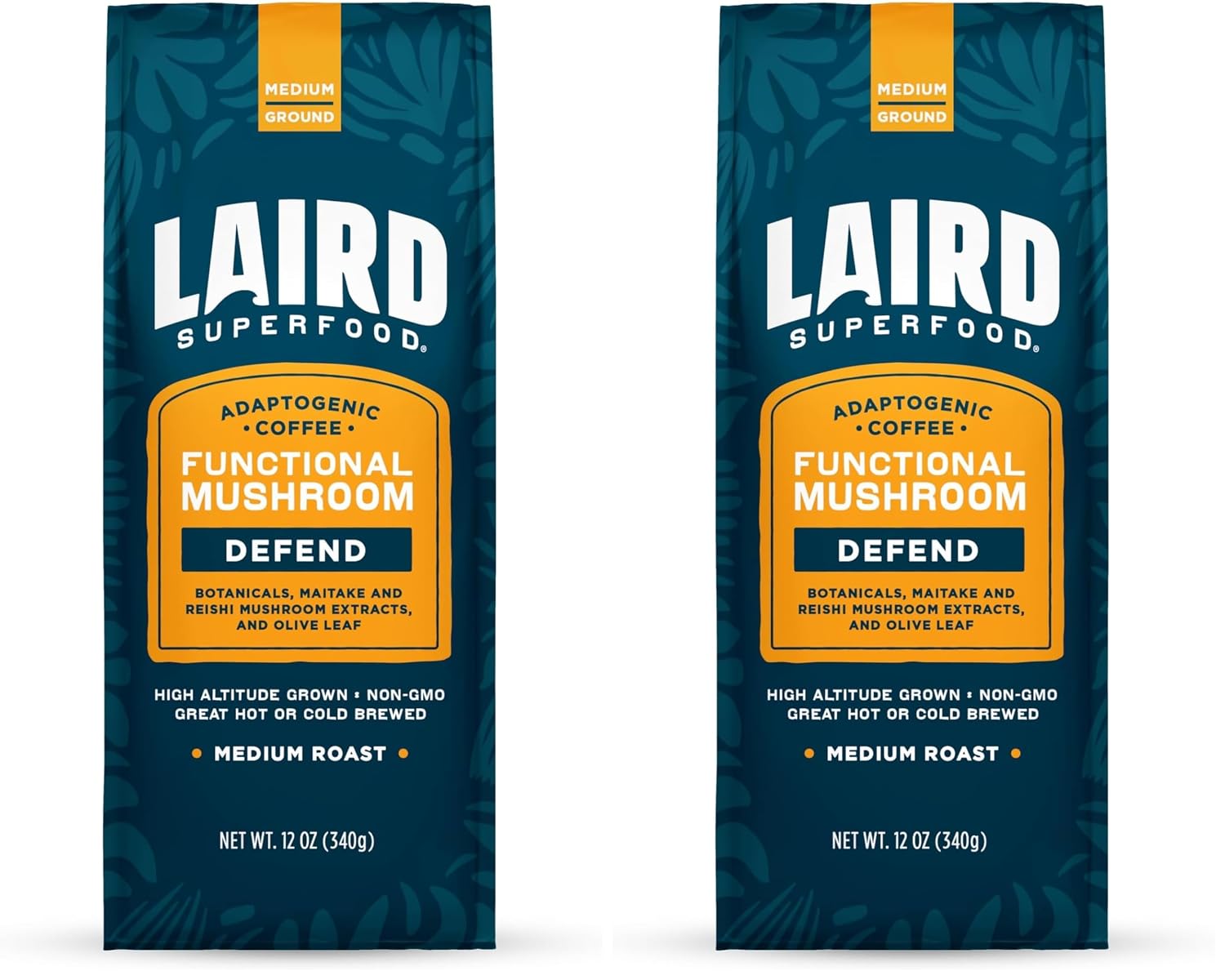 Laird Superfood Peruvian Dark Roast Coffee with Functional Mushrooms, Certified Organic Peruvian Ground Coffee Beans, Gluten-Free, Dairy-Free, Non-GMO