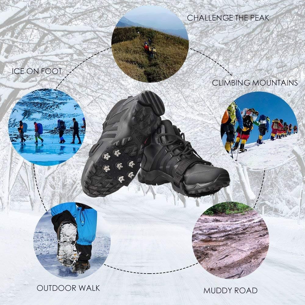 FANBX F Crampon Traction Cleats Anti-Skid Traction Grips Crampons Spikes 7 Point Cleats for Footwear for Walking, Jogging, Hiking, Mountaineering Ice Snow Grips