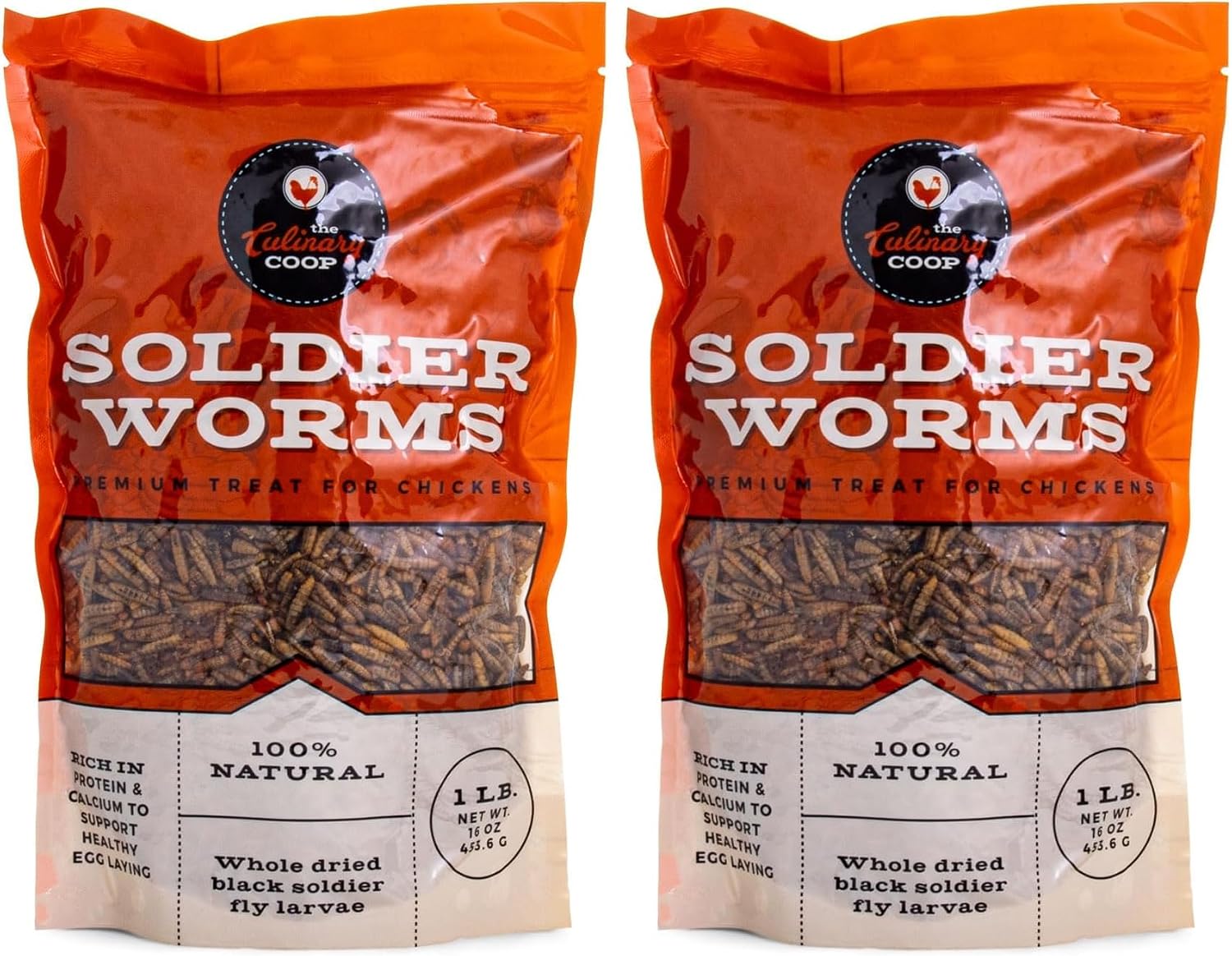 Fluker's Culinary Coop Premium Chicken Treats, Dried Soldier Worms, Packed with Protein and Calcium, 100% Natural Rich Grubs for Chicken, Backyard Birds, and Reptiles, 16 oz