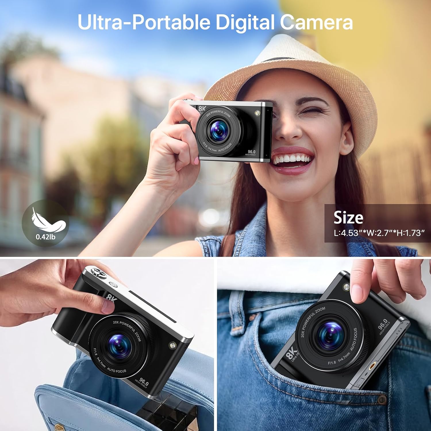 8K Digital Camera for Photography with WiFi 96MP Autofocus Vlogging Camera for YouTube Video 3.5'' 180°Flip Screen 20X Zoom Anti-Shake Compact