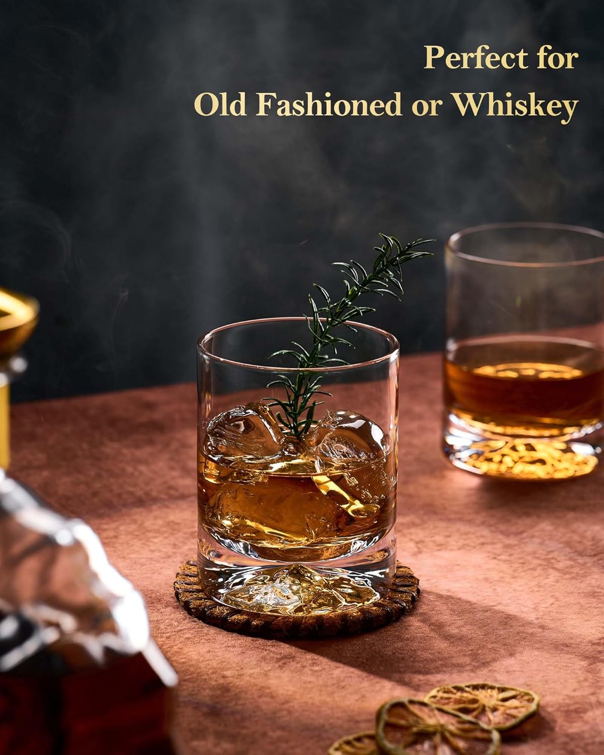 JBHO Hand Blown Crystal Double Old Fashioned Cocktail, Solid Whiskey Glasses, Rocks Glasses