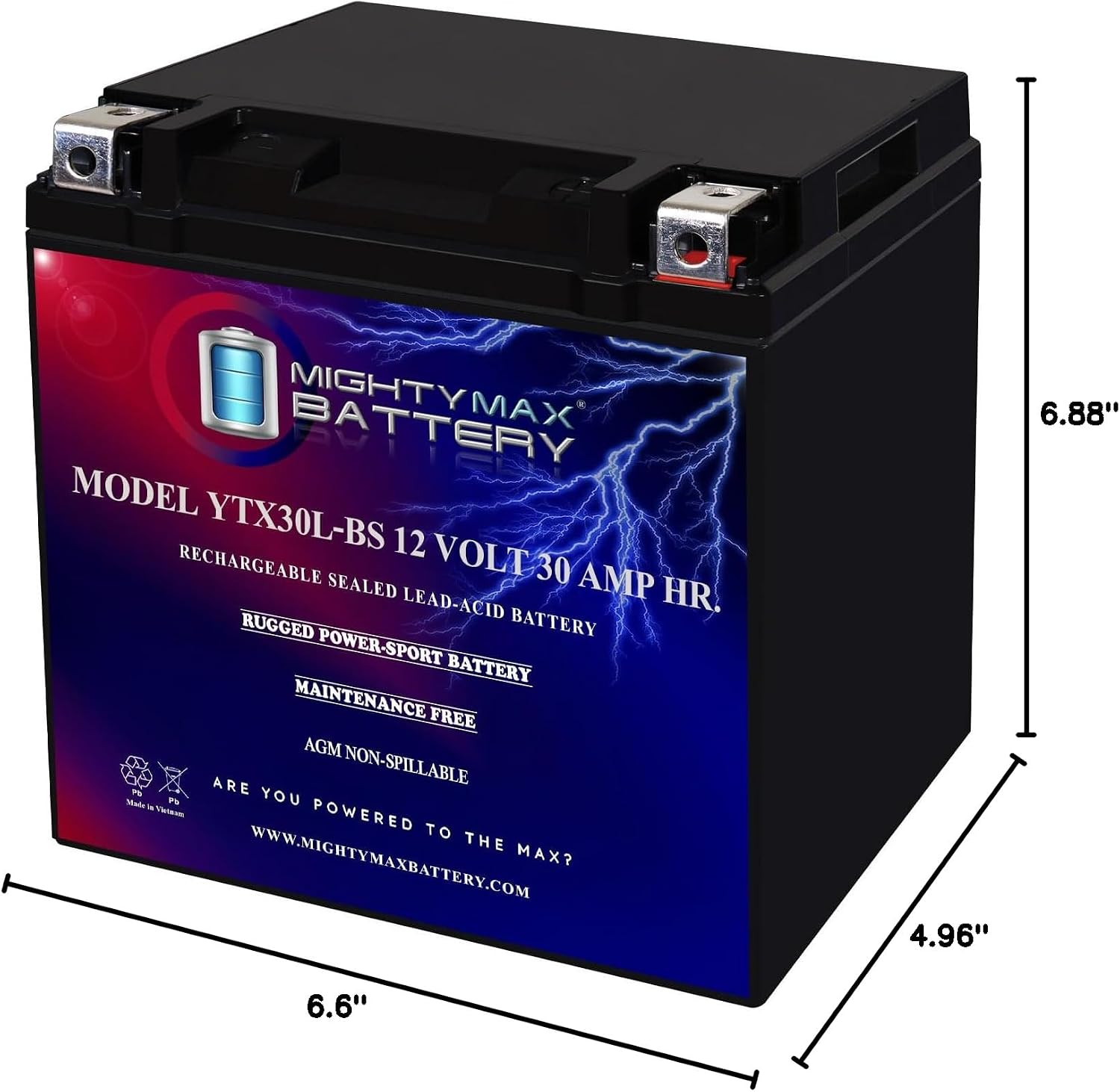 Mighty Max Battery YTX30L-BS 12V 30AH Replacement Battery for Motocross M7230L