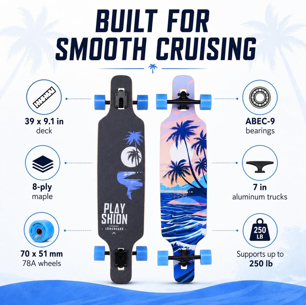 Playshion 39 Inch Drop Through Longboard Skateboard for Beginners