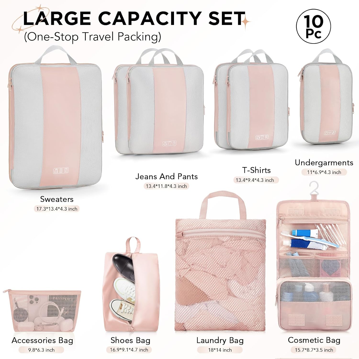 OlarHike 10 Set Compression Packing Cubes for Travel Essentials,Compressible Expandable Space Saver Bags for Organizing Clothes,Luggage Suitcase Garment Bags with Over 1000 pcs Mesh Holes(Black)