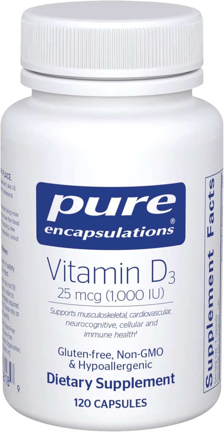 Pure Encapsulations Vitamin D3 25 mcg (1,000 IU) - Supplement to Support Bone, Joint, Breast, Heart, Colon & Immune Health* - with Premium Vitamin D - 120 Capsules | Supplement to Support Bone, Joint, Breast, Heart, Colon and Immune Health*, with Premium…