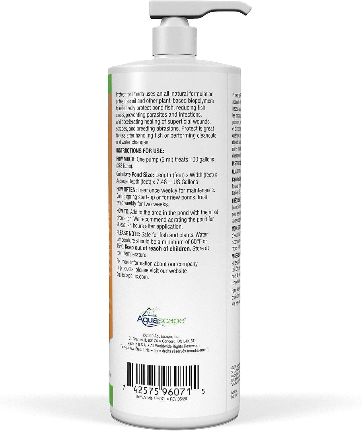 Aquascape Protect Water Treatment Koi and Fish Ponds, All-Natural Formulation Effectively Reduces Fish Stress and Promotes Fish Health | 4 (32-Ounces)