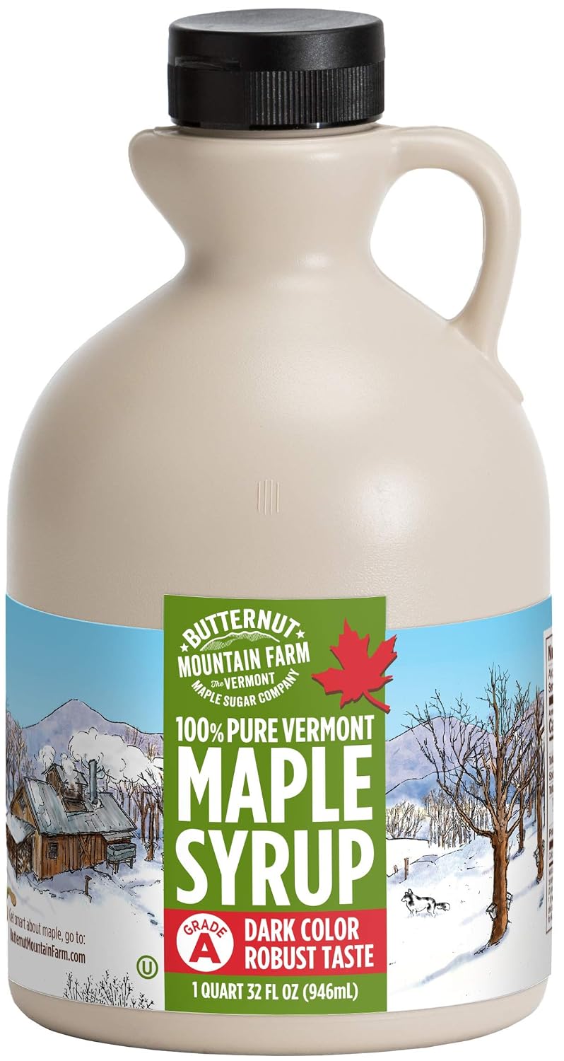 Butternut Mountain Farm Pure Vermont Maple Syrup, Grade A, Amber Color, Rich Taste, All Natural, Easy Pour Jug, 32 Fl Oz, 1 Qt