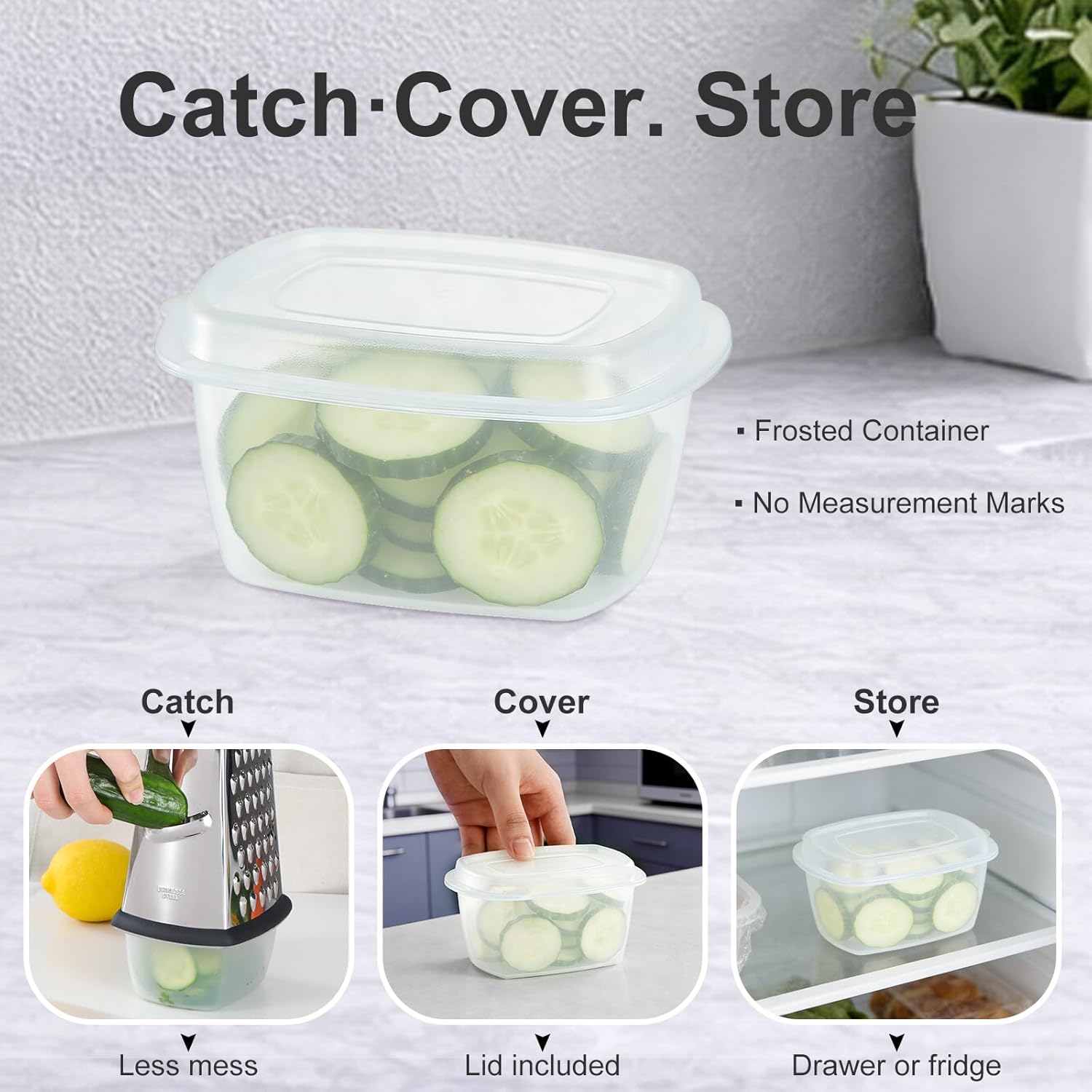 Ourokhome Cheese Grater with Handle, Stainless Steel Box Grater, 4 Side Kitchen Vegetable Shredder Slicer Zester with Container for Parmesan, Cabbage