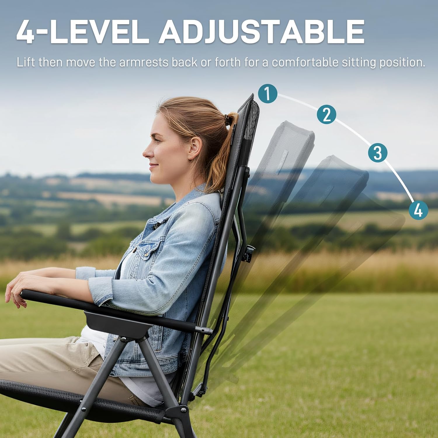 EVER ADVANCED Reclining Camping Chairs for Adult Supports 350lbs Mesh Black | Lightweight, Folding Recliner with Adjustable Back