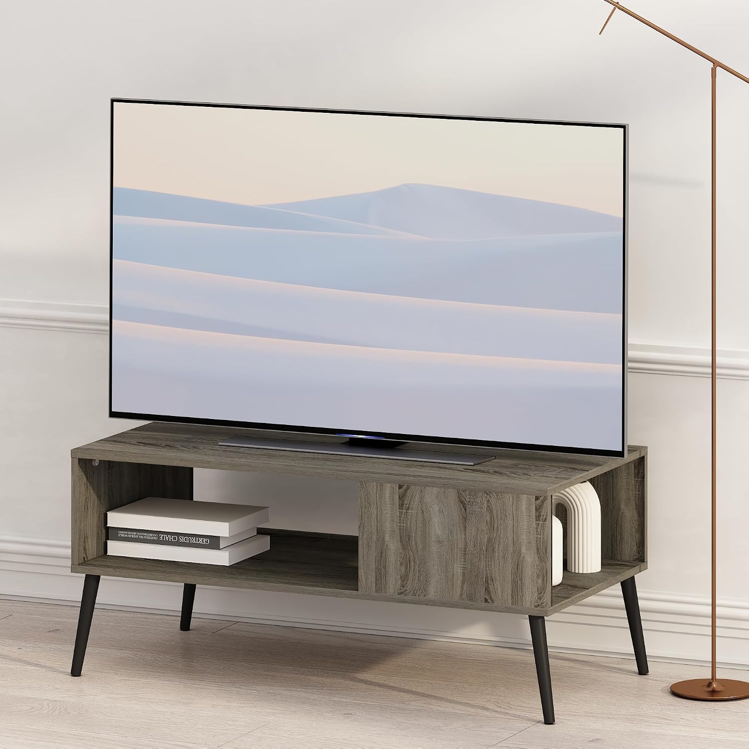 Furinno Fowler Multipurpose TV Stand Bookshelves, French Oak Grey