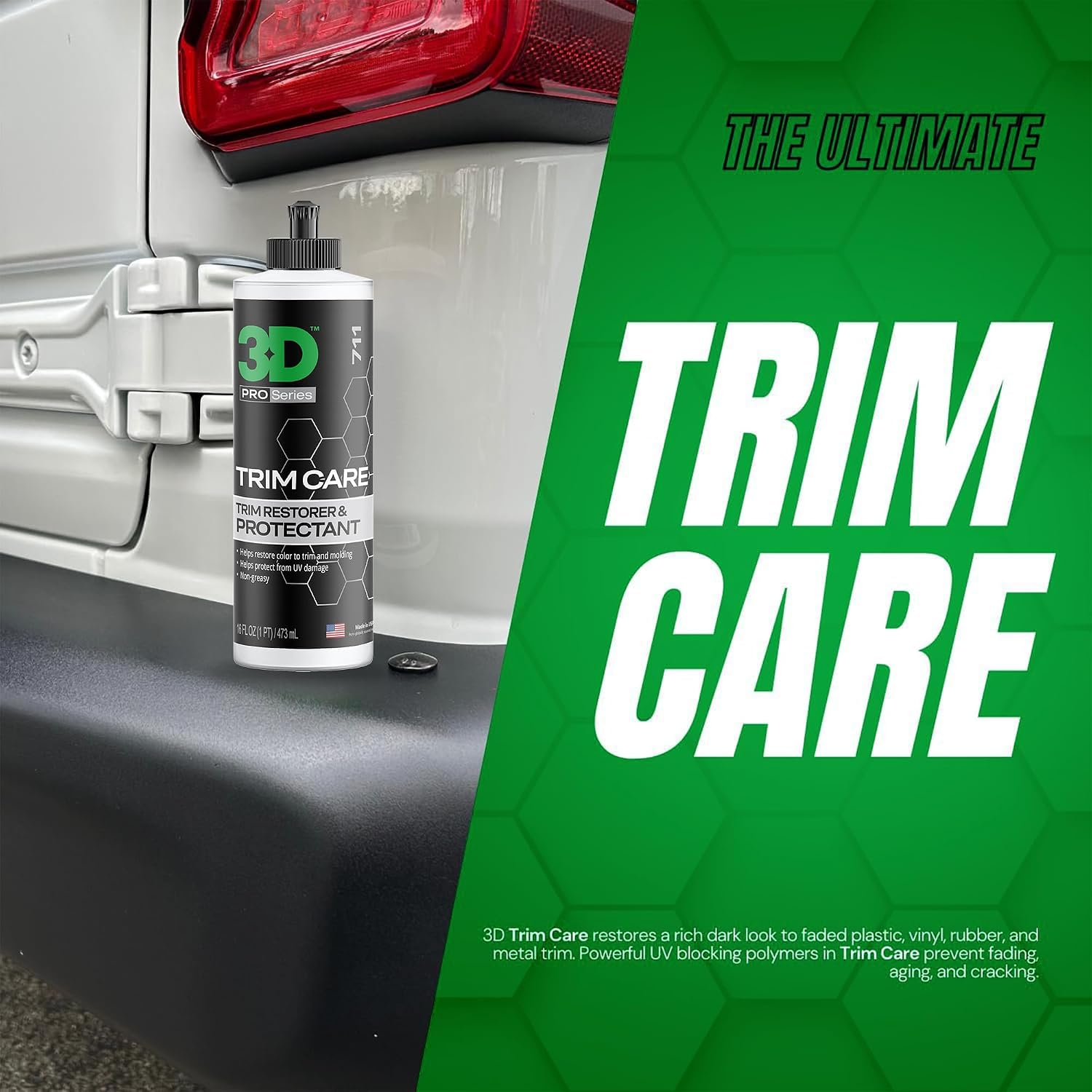 3D Trim Care Restorer of Faded & Dull Plastic, Rubber, Trim & Bumpers - Renews Surface to Original Appearance - Long Lasting Shine & Protection 16oz.