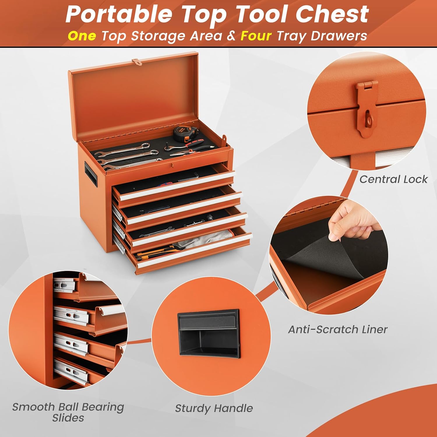 Goplus Rolling Tool Chest, 5-Drawer Tool Box Organizer w/Lockable Wheels & Sliding Drawers & Detachable Top & Adjustable Shelf, Tool Storage Cabinet for Garage Workshop (Red)