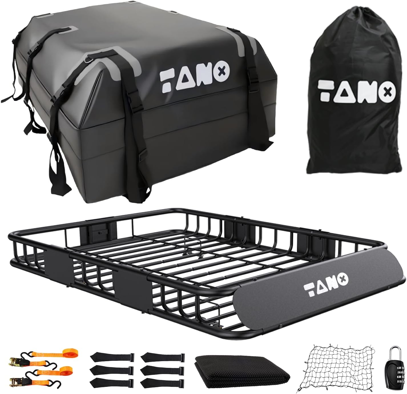 51" x 36" x 5" Roof Rack Cargo Carrier Basket with Waterproof Bag, Rooftop Cargo Carrier with Cargo Net & Ratchet Straps