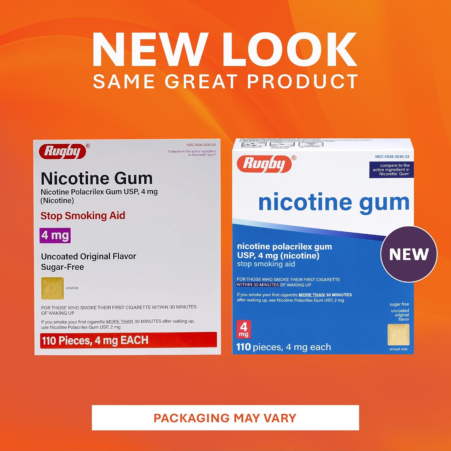 Rugby Polacrilex 4mg Nicotine Gum, Original Flavor, 110 Count (1-Pack) | Sugar-Free Stop Smoking Aid, Helps Reduce Nicotine Cravings and Withdrawal Symptoms, 12-week Schedule