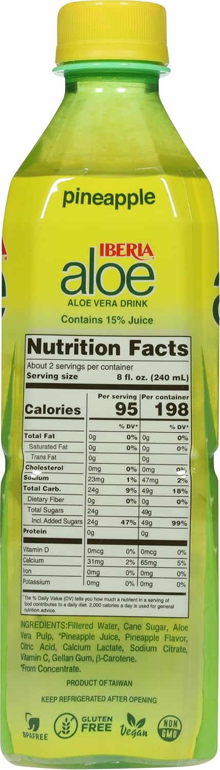 Iberia Aloe Vera Juice Drink, Pineapple, 16.9 Fl Oz (Pack of 24)