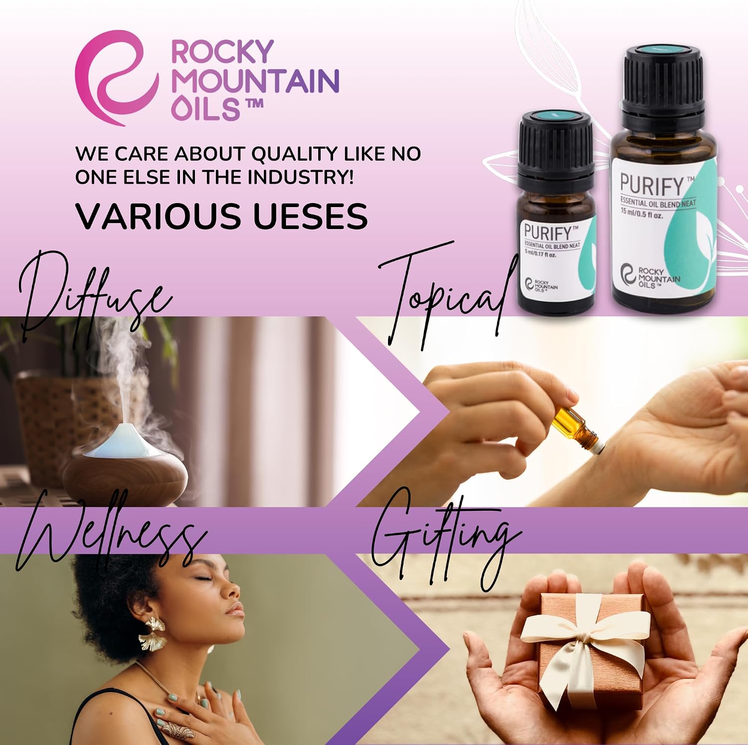 Rocky Mountain Oils Purify Essential Oil Blend 15ml - Organic, 100% Pure Blend with Lemongrass, Rosemary, Lavender, Myrtle, Citronella