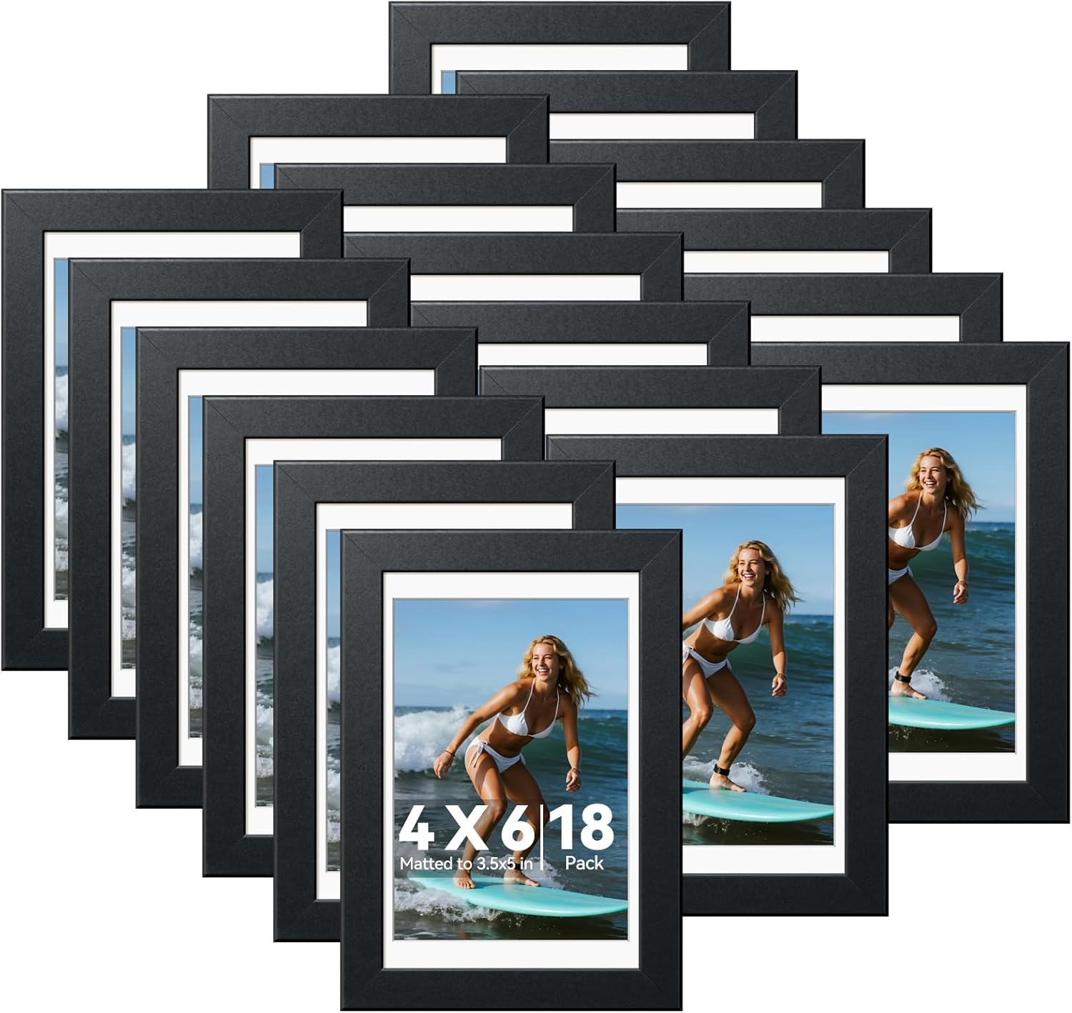 HappyHapi 8x10 Picture Frame Set of 6, Wall or Tabletop Display, White